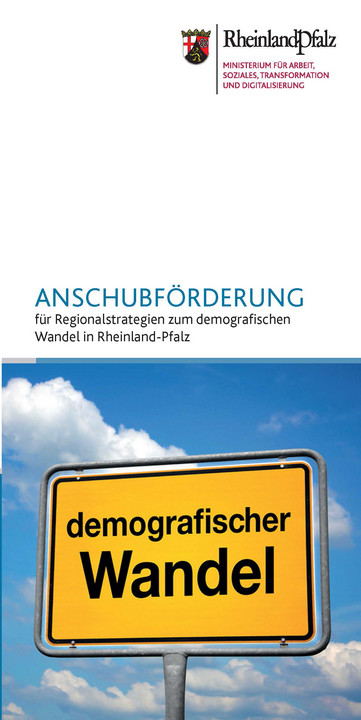 Titelseite Flyer mit Ortsschild, auf dem Demografischer Wandel steht